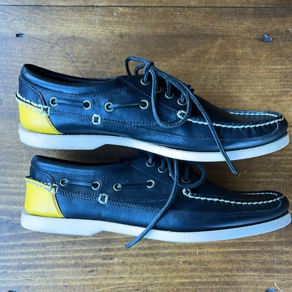 Polo Ralph Lauren Black Yellow Leather Boat Shoes - Sz 11D